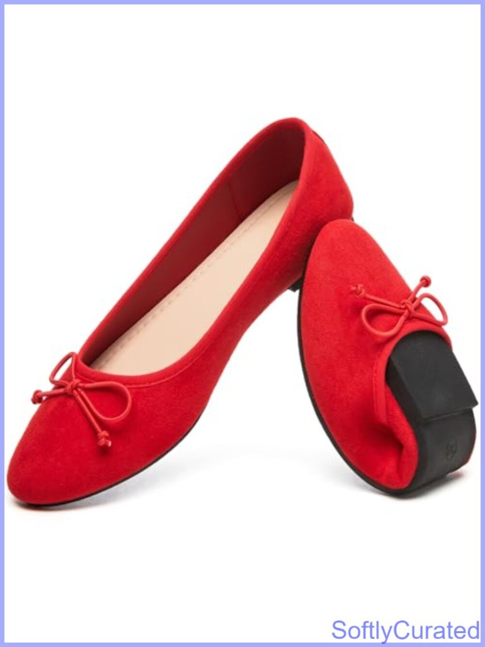 Suede Ballet Flats Bow Slip On Dress Shoes Memory Foam Foldable